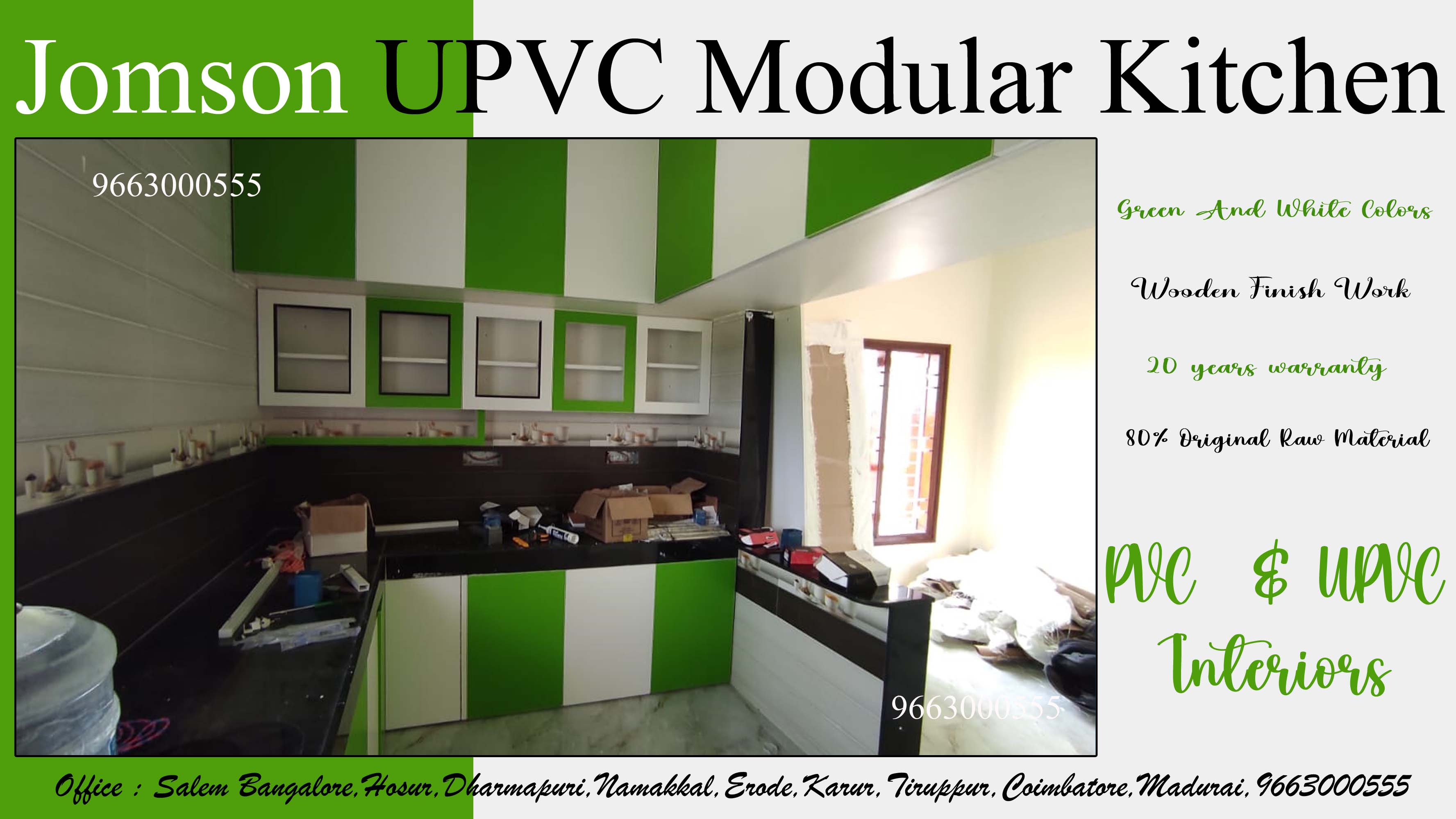 Green and White Color Moduar Kitchen